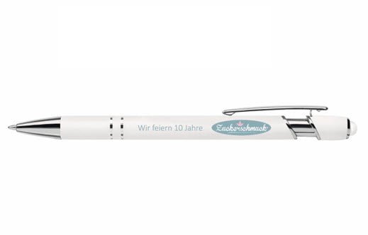 Zuckerschmuck Premium Kugelschreiber mit Soft - Touch - Beschichtung und Stylus Druckknopf zur Touchscreen Bedienung - von Zuckerschmuck
