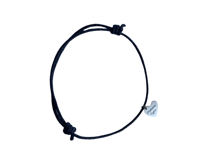 NEU!!! Armband 925er Silber "Diabetes Typ 1" HERZ Schwarz - von Zuckerschmuck