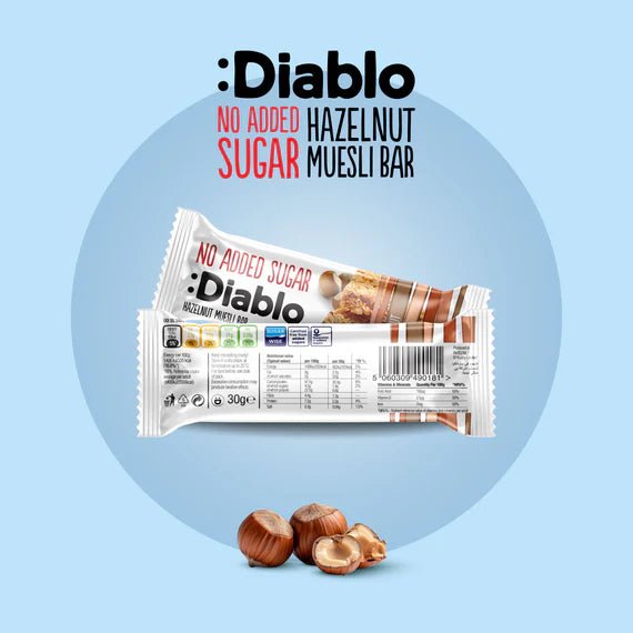 Diablo zuckerfreier Haselnuss Müsli Riegel (30 g) - nur 13g anrechenb.KH - von Zuckerschmuck