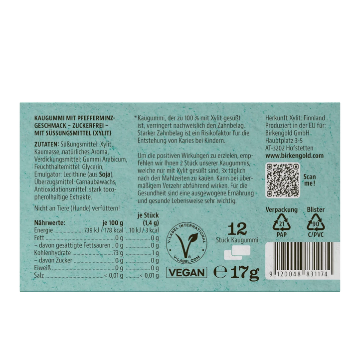 Xylit Kaugummi Pfefferminze 12Stk - von Zuckerschmuck