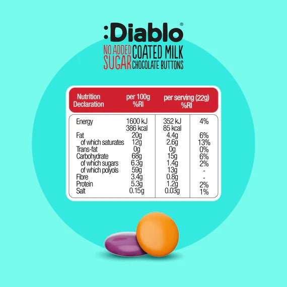 Diablo zuckerfreie Schokolinsen (22g) - nur 1,2g anrechenb.KH - von Zuckerschmuck