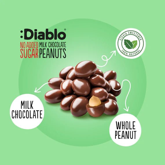 Diablo zuckerfreie Erdnüsse umhüllt von zarter Milchschokolade (40g) - nur 2,4g anrechenb.KH - von Zuckerschmuck