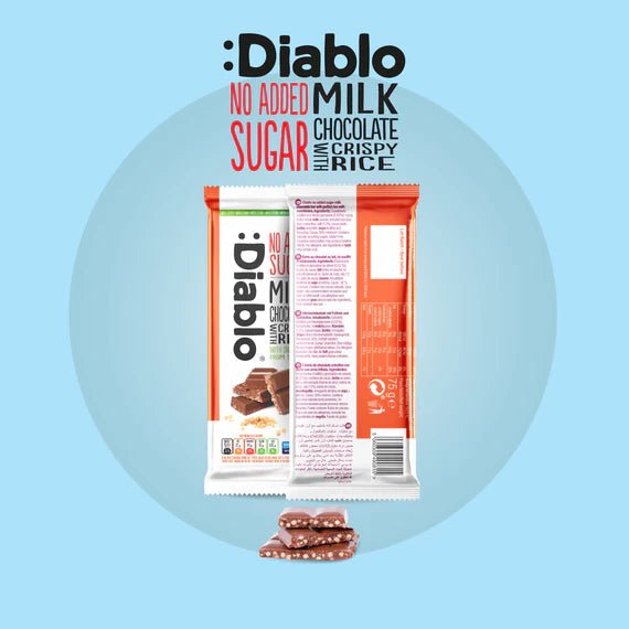 Diablo zuckerfreie Milchschokolade Crispy Rice 75g - nur 12g anrechenbare KH/Tafel - von Zuckerschmuck