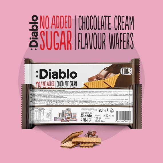 Diablo zuckerfreie Waffel mit Schokoladencreme (150g) - 9–14 g anrechenbare KH/25 g Portion - von Zuckerschmuck