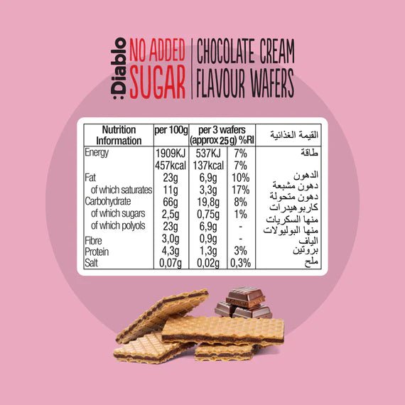 Diablo zuckerfreie Waffel mit Schokoladencreme (150g) - 9–14 g anrechenbare KH/25 g Portion - von Zuckerschmuck