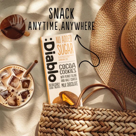 Diablo zuckerfreie Kakaokekse mit Erdnuss getaucht in Vollmilchschokolade (110g) nur 3,3 g anrechenb. KH/pro Cookie - von Zuckerschmuck