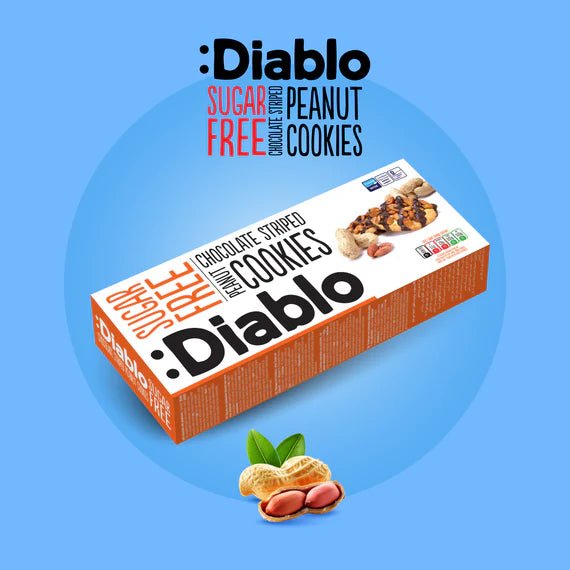 Diablo zuckerfreie Erdnusskekse mit Schokostreifen 150 g - 6,4 g anrechenb.KH/pro Cookie - von Zuckerschmuck