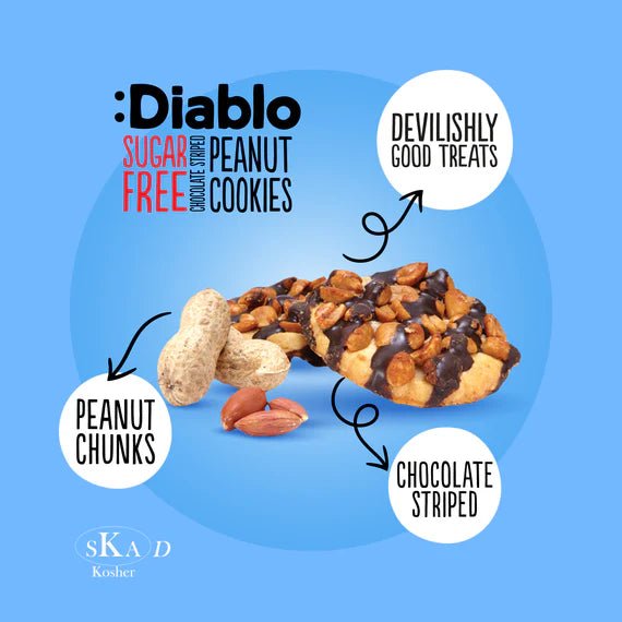 Diablo zuckerfreie Erdnusskekse mit Schokostreifen 150 g - 6,4 g anrechenb.KH/pro Cookie - von Zuckerschmuck