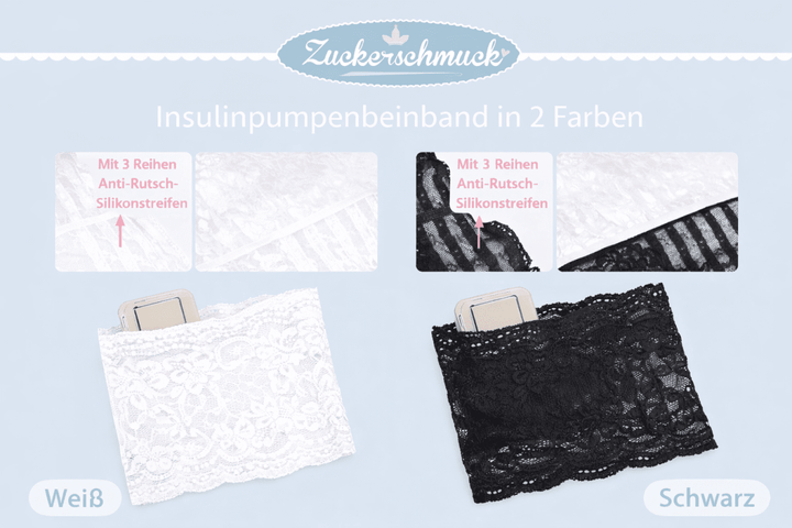 Spitzen - Oberschenkel Beinband mit Insulinpumpentasche – in zwei Farben - von Zuckerschmuck