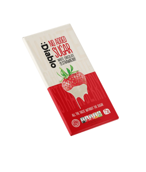 Diablo zuckerfreie weiße Schokolade mit Erdbeeren 75g - nur 9g anrechenbare KH/Tafel