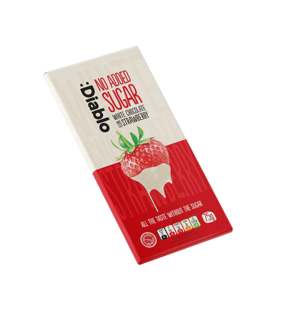 Diablo zuckerfreie weiße Schokolade mit Erdbeeren 75g - nur 9g anrechenbare KH/Tafel - von Zuckerschmuck