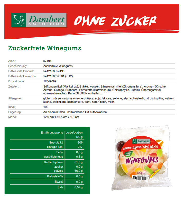 Winegums sans sucre | gommes véganes sans sucre (15 g de glucides nets/sachet)