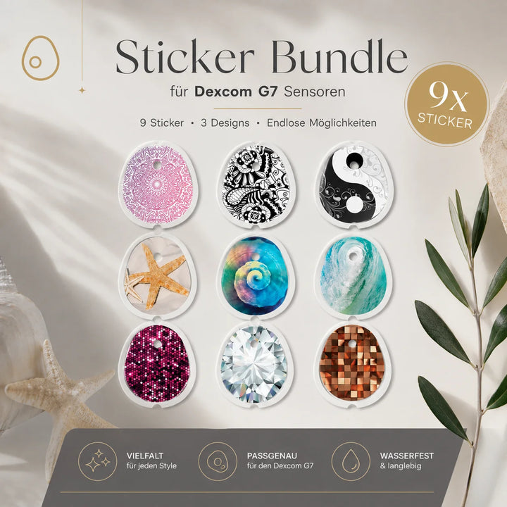 Dexcom G7 Sticker 9er-Sparset: Glitzer, Ocean & Spirit