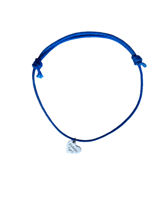 NEU!!! Armband 925er Silber "Diabetes Typ 1"  HERZ Blau