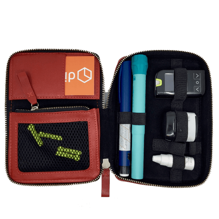 Diabetes Zubehörtasche diabag ''ONE plus'' Rindnappa Leder Rot Innenleben