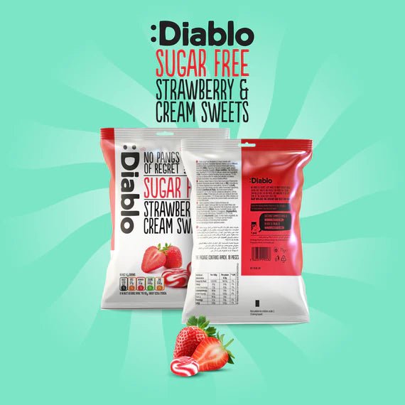 Diablo zuckerfreie Erdbeer - Sahne - Bonbons (75 g) - OHNE anrechenb.KH - von Zuckerschmuck