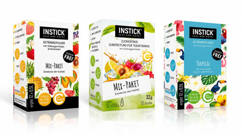 INSTICK Getränkepulver 3x 12er-Set: Mix, Mix Eistee & Tropical
