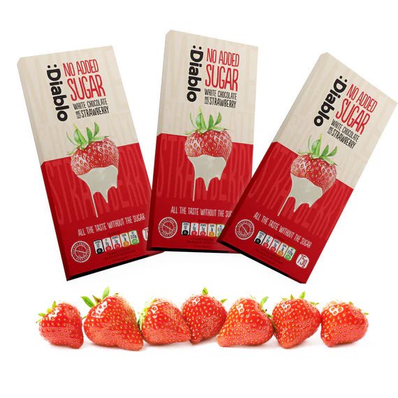 Diablo zuckerfreie weiße Schokolade mit Erdbeeren 75g - nur 9g anrechenbare KH/Tafel - von Zuckerschmuck