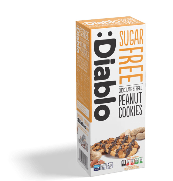 Diablo zuckerfreie Erdnusskekse mit Schokostreifen 150 g - 6,4 g anrechenb.KH/pro Cookie - von Zuckerschmuck