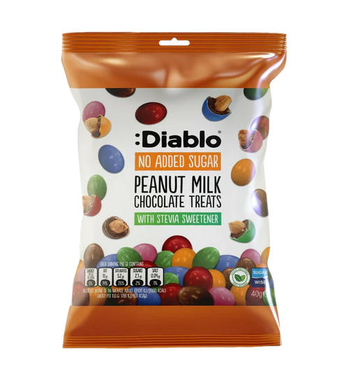 Diablo zuckerfreie bunte Erdnüsse umhüllt von Milchschokolade (40g) -nur 2g anrechenb.KH