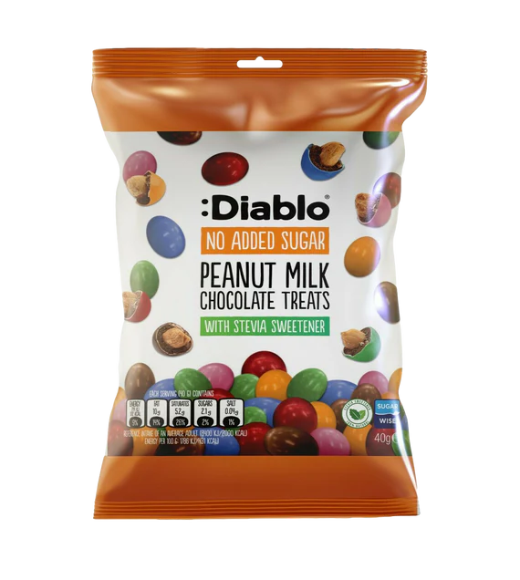 Diablo zuckerfreie bunte Erdnüsse umhüllt von Milchschokolade (40g) - nur 2g anrechenb.KH - von Zuckerschmuck