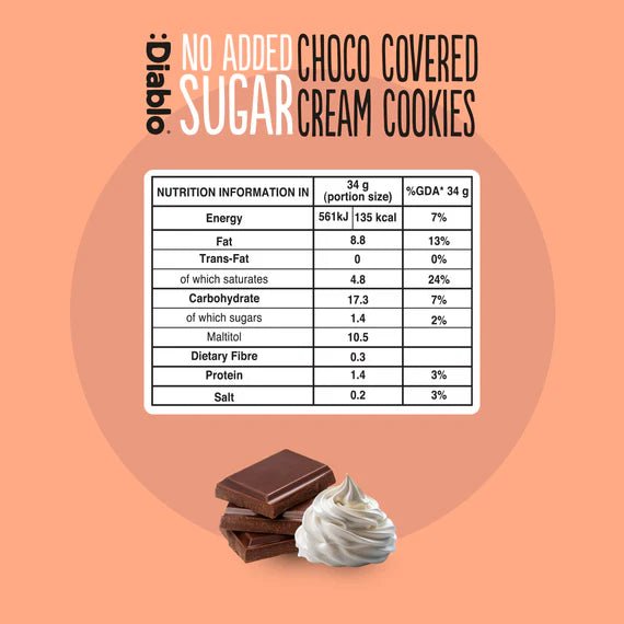 Diablo zuckerfreie Schoko - Creme Kekse 136g - Einzeln verpackt nur 7,2 g anrechenbare KH/2Stk. - von Zuckerschmuck