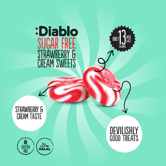 Diablo zuckerfreie Erdbeer - Sahne - Bonbons (75 g) - OHNE anrechenb.KH - von Zuckerschmuck