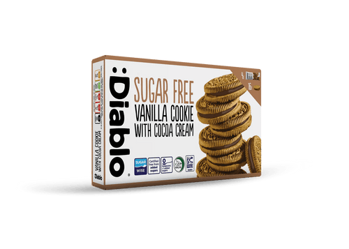 Diablo zuckerfreie Sandwich Vanillekekse mit Kakaocreme (176g) Einzeln verpackt nur 3 g anrechenb. KH/pro Cookie