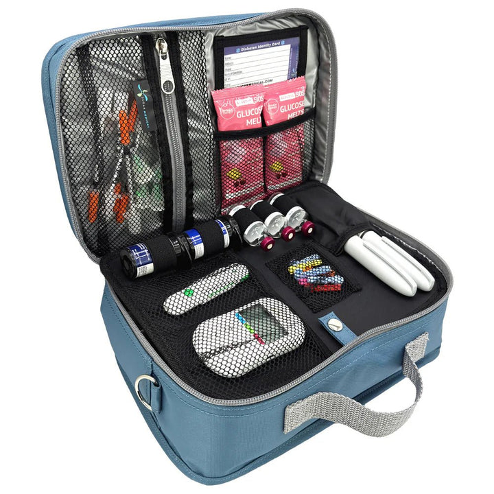 Diabetes Reisetasche mit Gepäckgurt - Stahlblau - von Zuckerschmuck