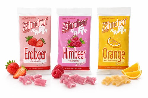Zähnchen Xylit-Bonbons 3er-Sparset: Erdbeere, Himbeere & Orange