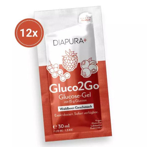 DIAPURA Gluco2Go Glucose-Gel bei Unterzuckerung, Waldbeere, 12 x 30 ml