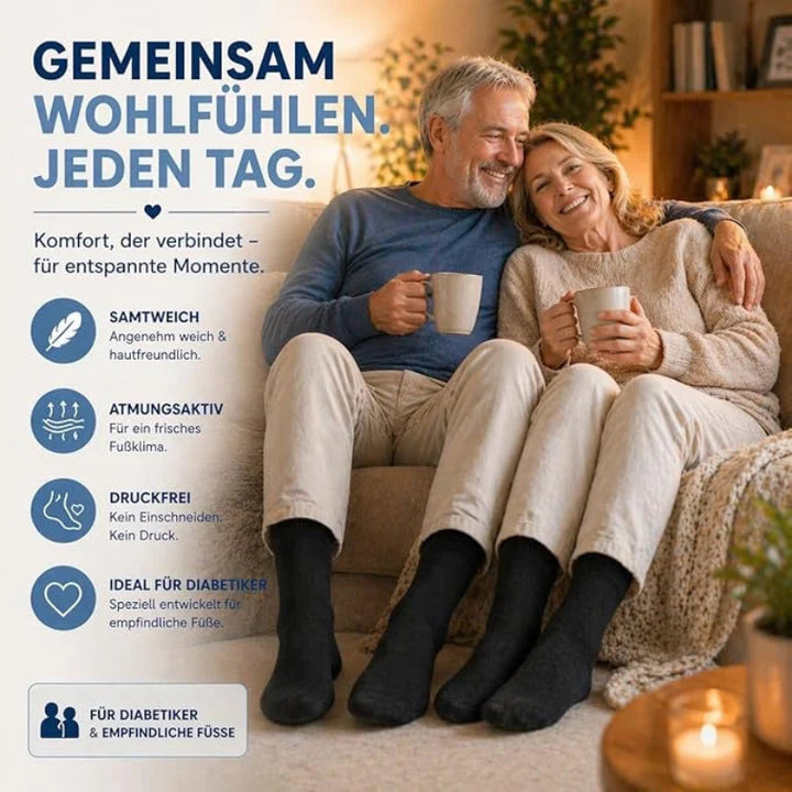 Zuckerschmuck Diabetiker Socken Schwarz, weich, druckfrei, atmungsaktiv, gemeinsam