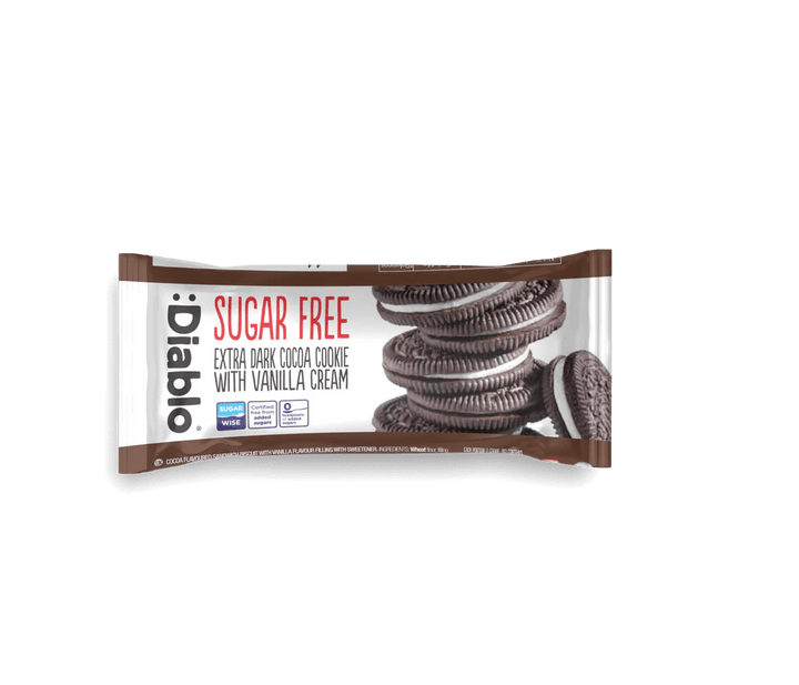 Diablo zuckerfreie dunkle Sandwich Kekse mit Vanillecreme - 176g Einzeln verpackt nur 4,5 g/KH pro Cookie - von Zuckerschmuck