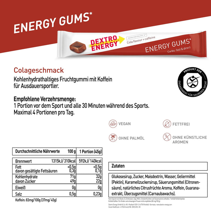 Dextro Energy Gums Cola + cafeína (6 unidades de 5 g de hidratos de carbono)