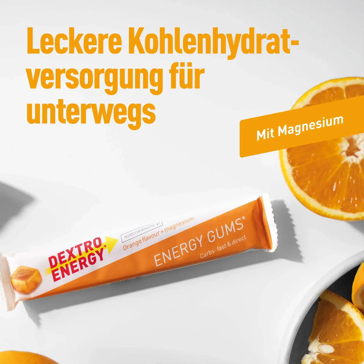 Dextro Energy Gums naranja + magnesio (6 unidades de 5 g de hidratos de carbono)