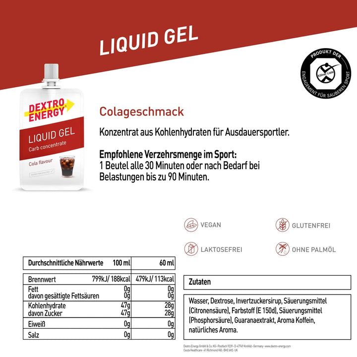 Dextro Energy Liquid Gel Cola, gel de dextrose avec caféine et guarana, 60 ml