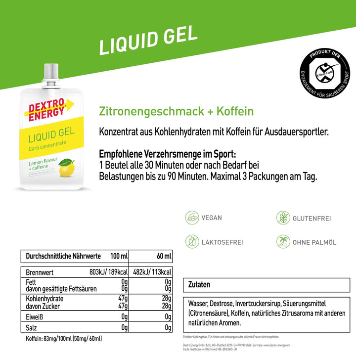 Dextro Energy Liquid Gel Lemon + Koffein, gel de dextrose au citron, 60 ml