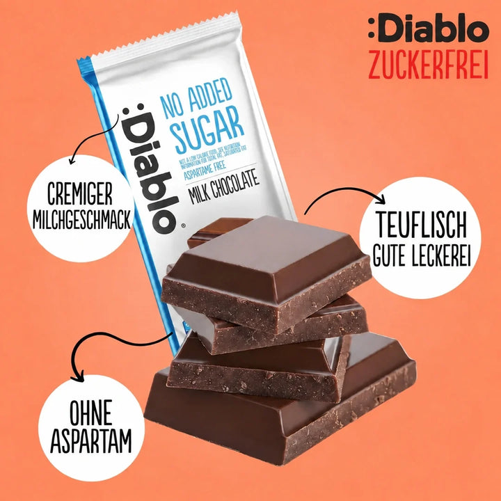 Diablo sin azúcar: chocolate con leche (85 g, solo 7 g de HC computables* por tableta)