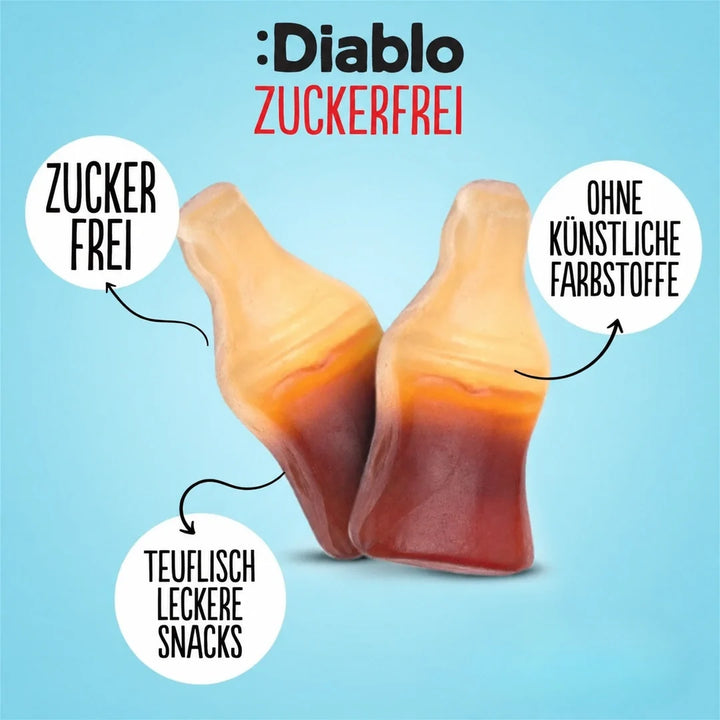Bouteilles Cola Diablo, sans sucre (75 g, seulement 1,8 g de glucides comptabilisables* par sachet)