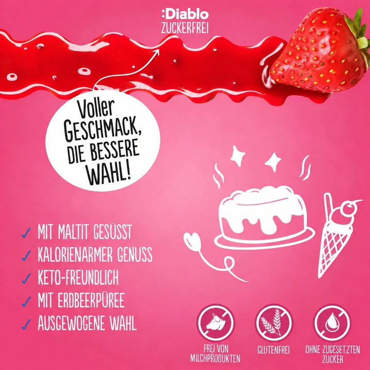 Diablo sans sucre : sauce dessert à la fraise (290 ml, seulement 0,9 g de glucides comptabilisables* par portion de 30 g)