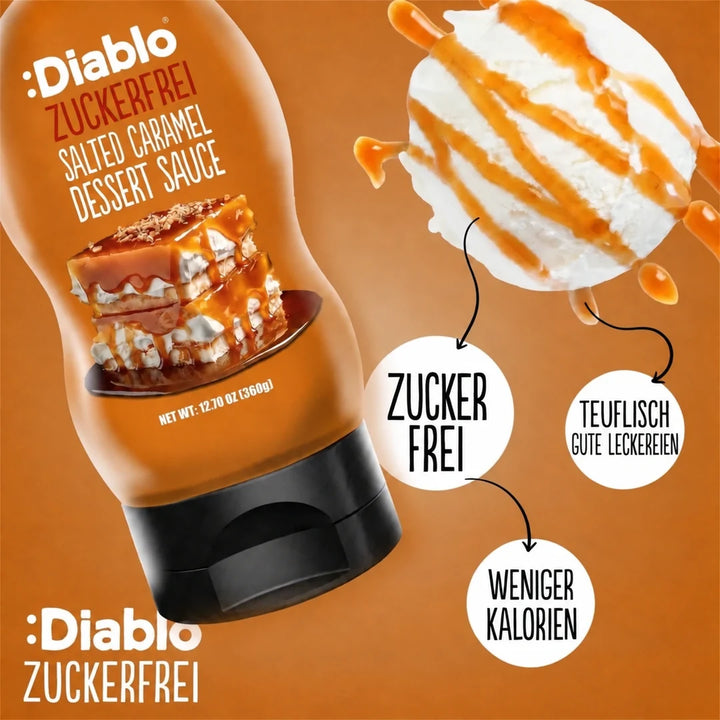 Sauce au caramel sans sucre Diablo : sauce dessert au caramel salé (360 g, seulement 0,9 g de glucides comptabilisés* par portion de 30 g)