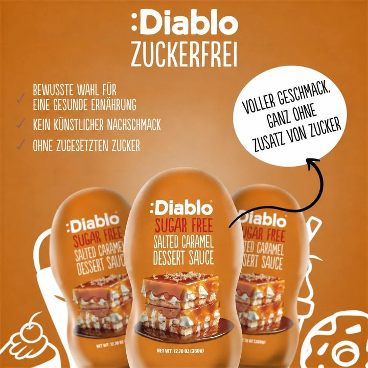 Sauce au caramel sans sucre Diablo : sauce dessert au caramel salé (360 g, seulement 0,9 g de glucides comptabilisés* par portion de 30 g)