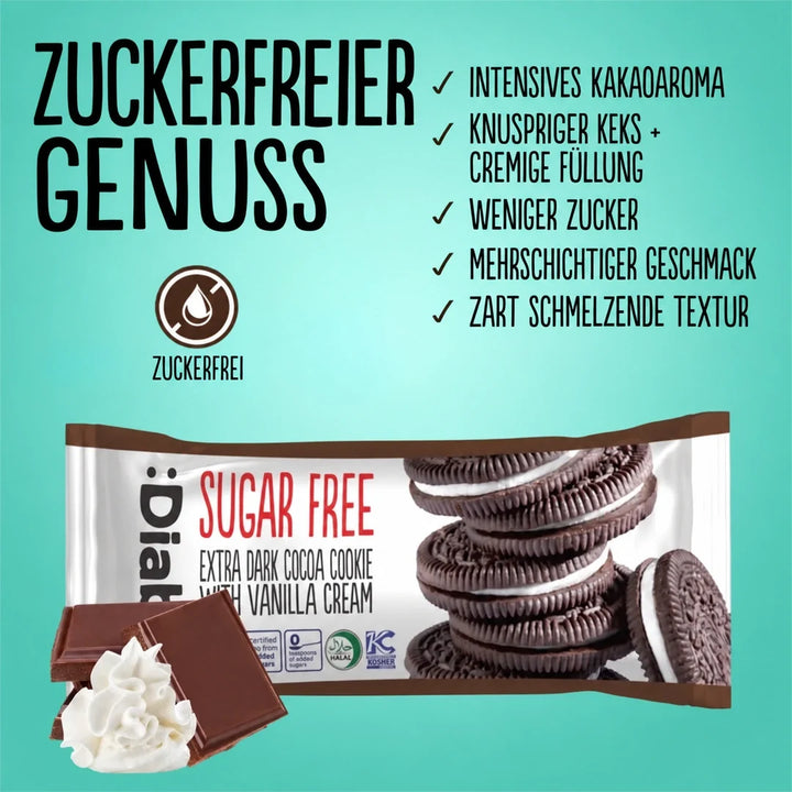 Biscuits Diablo : biscuits sandwich noirs sans sucre à la crème vanille (176 g, emballés individuellement, seulement 4,5 g de glucides par biscuit)
