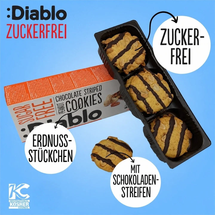 Diablo Kekse: zuckerfreie Erdnusskekse mit Schokostreifen