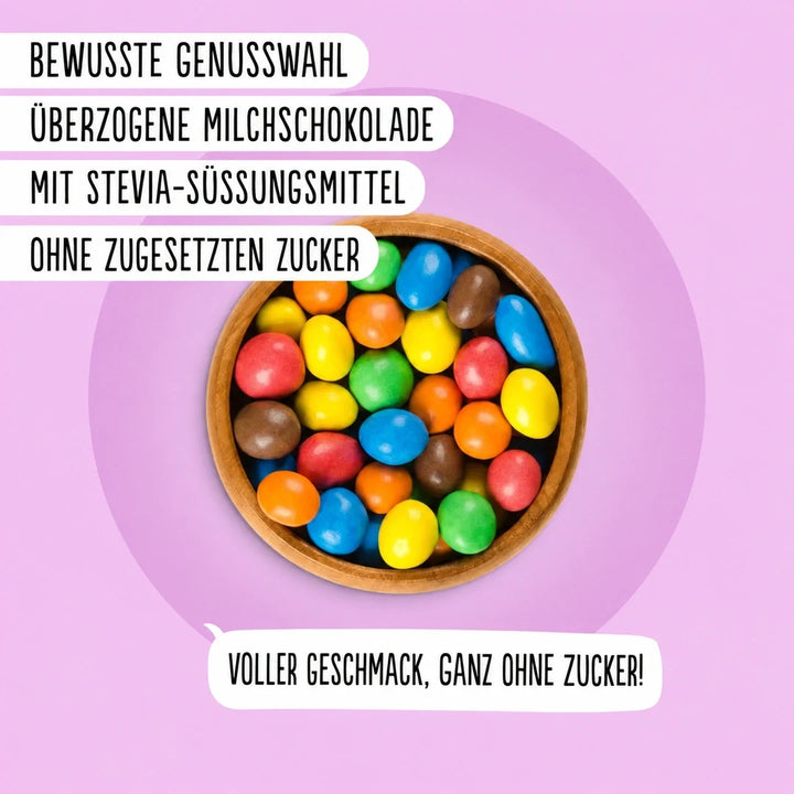 Diablo sin azúcar: cacahuetes de colores recubiertos de chocolate con leche (40 g, 5,6 g de hidratos de carbono* computables)