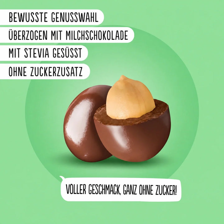 Diablo sin azúcar: cacahuetes recubiertos de suave chocolate con leche (40 g, 2,4 g de hidratos de carbono* computables)