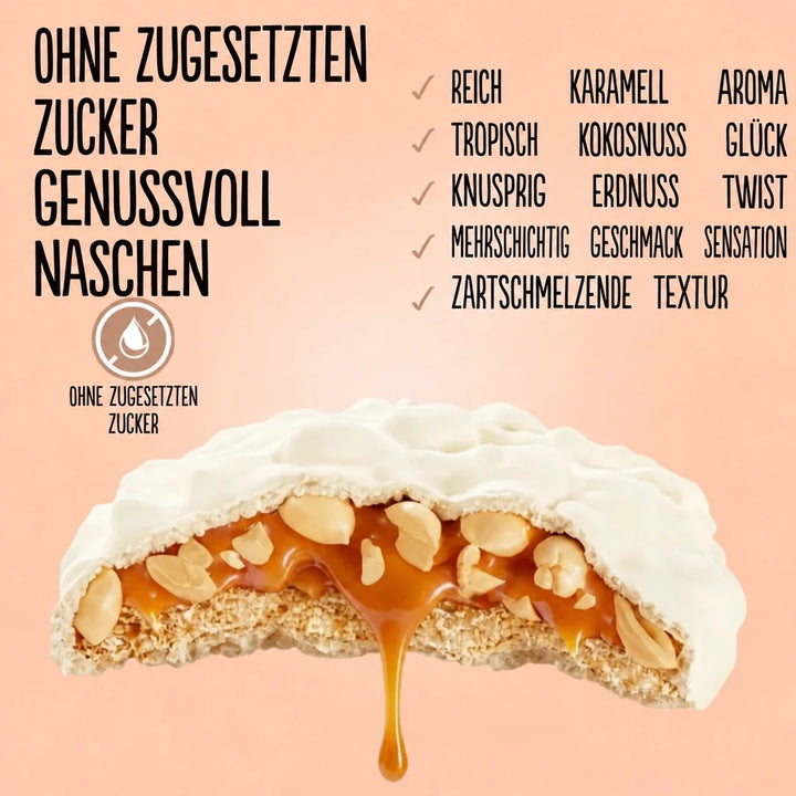 Diablo sin azúcar: Coconut Cookies, galletas de coco con caramelo y cacahuetes (100 g, 5 g de hidratos de carbono* computables por porción)