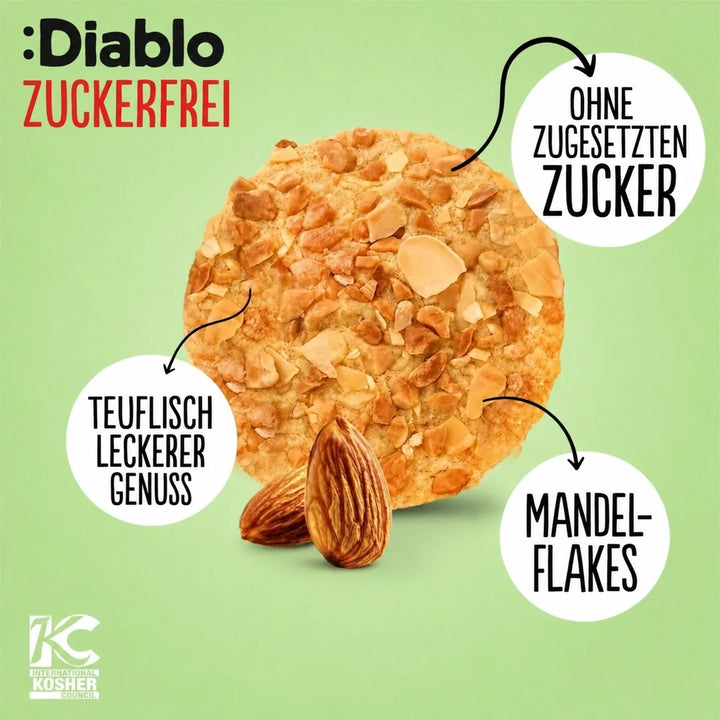 Diablo Cookies: galletas de almendra sin azúcar (145 g, 5 g de HC* contabilizables por galleta)