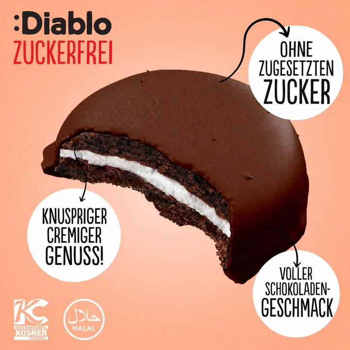Diablo sans sucre : biscuits à la crème au chocolat, emballés individuellement (136 g, 7,2 g de glucides comptabilisables* par portion)
