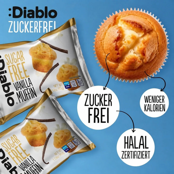 Diablo 6x muffins à la vanille sans sucre, lot économique de 6 (270 g, 12,9 g de glucides comptabilisables* par muffin)